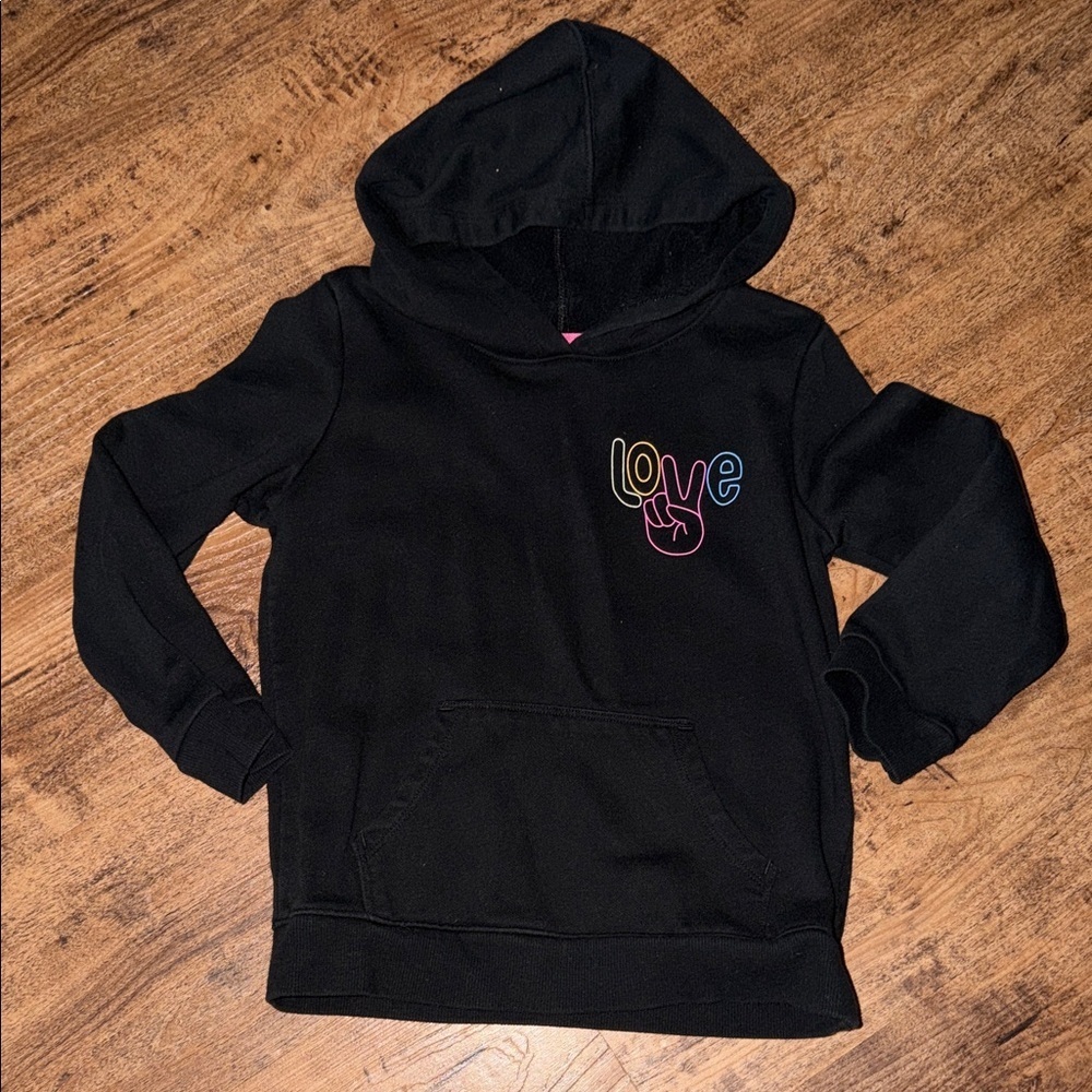 Cat & Jack Black Hoodie with Colorful Love Design